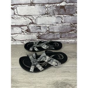 ABEO Leucadia Ivory Black Snake Print Slides Sandals Women Sz 6N US/36.5EU